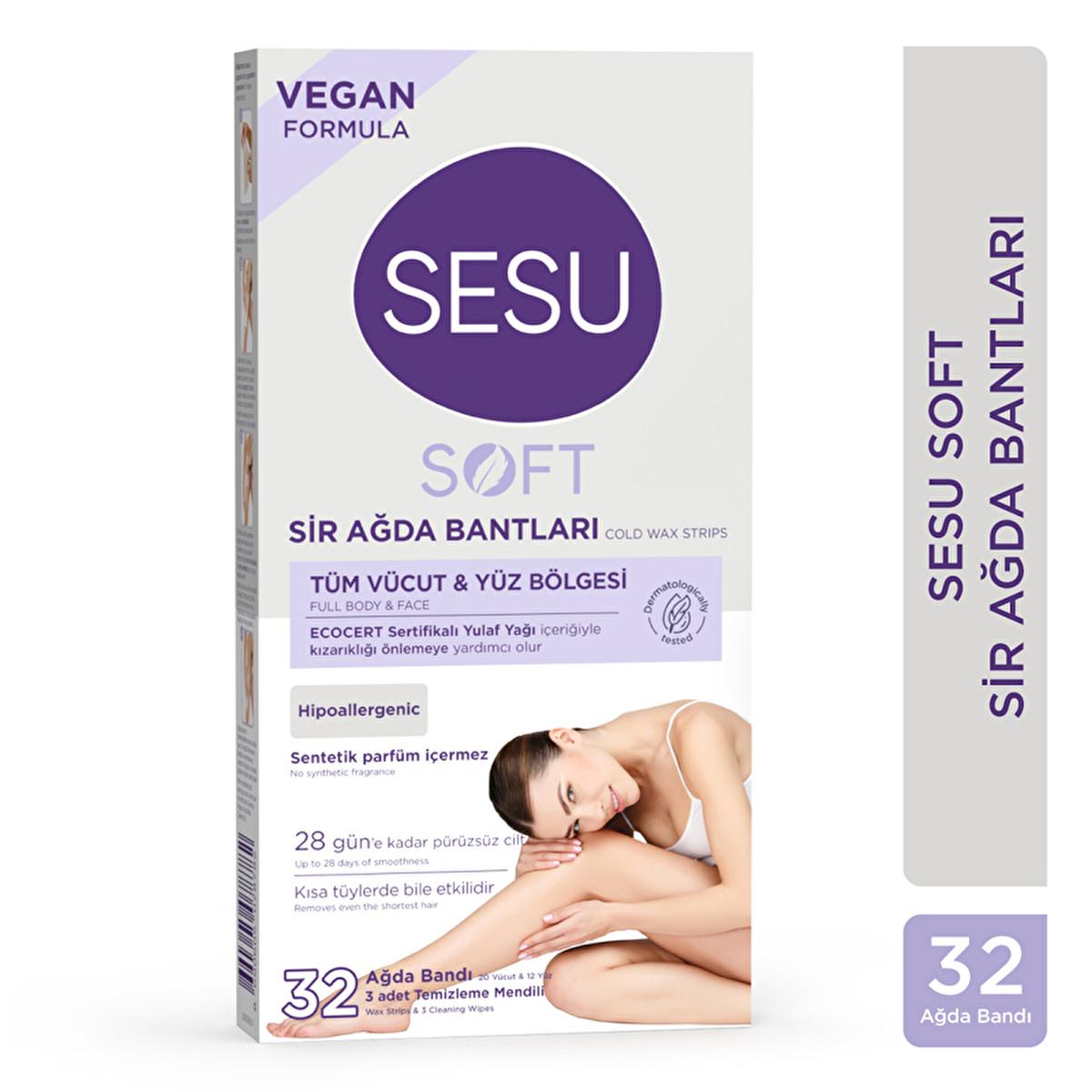 Sesu Soft Wax Strips for Hair Removal - Easy, Quick, Dermatologically Tested - 32 Strips