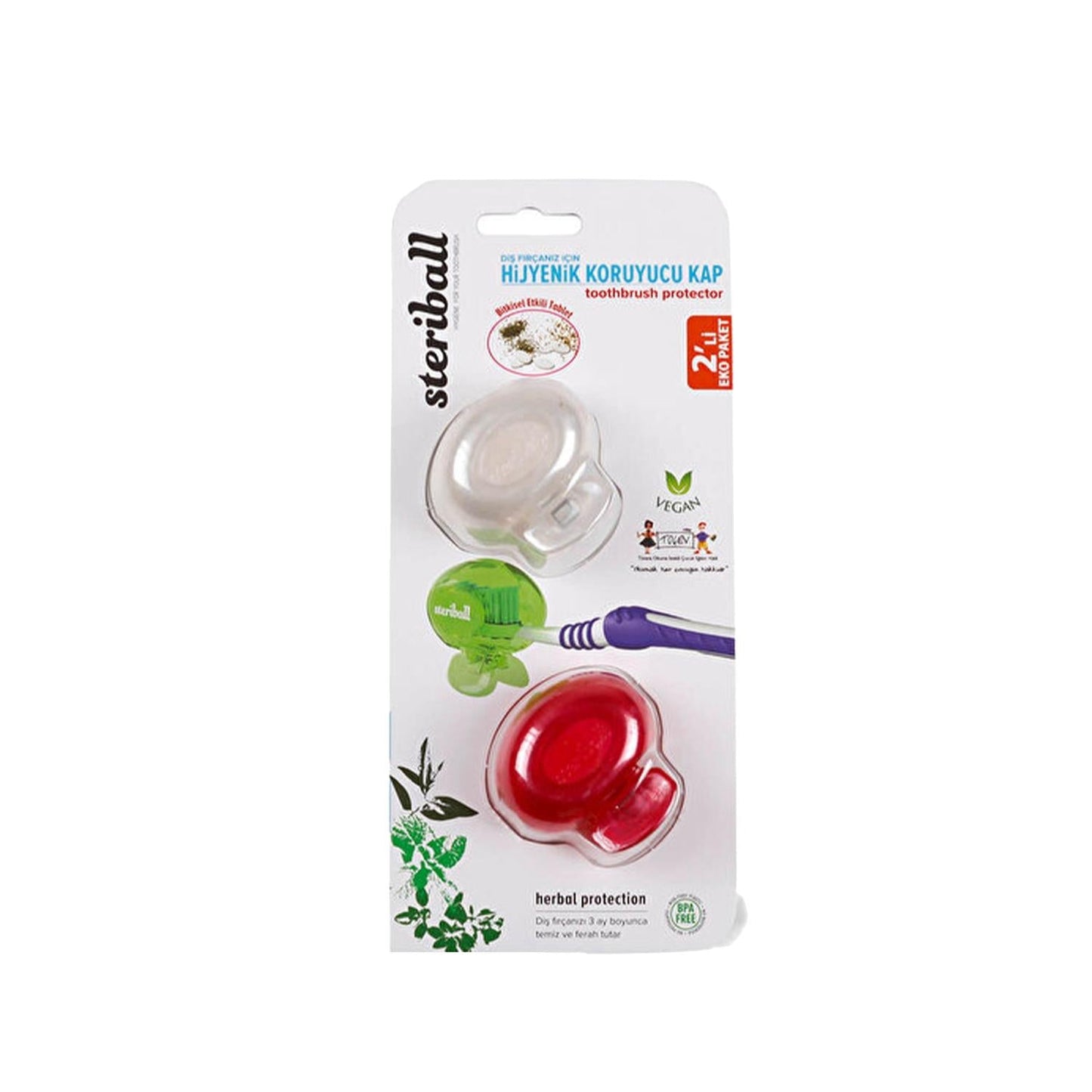 Steriball Hygienic Adult Toothbrush Holder Container Set of 2 - Protects Toothbrushes from Contamination
