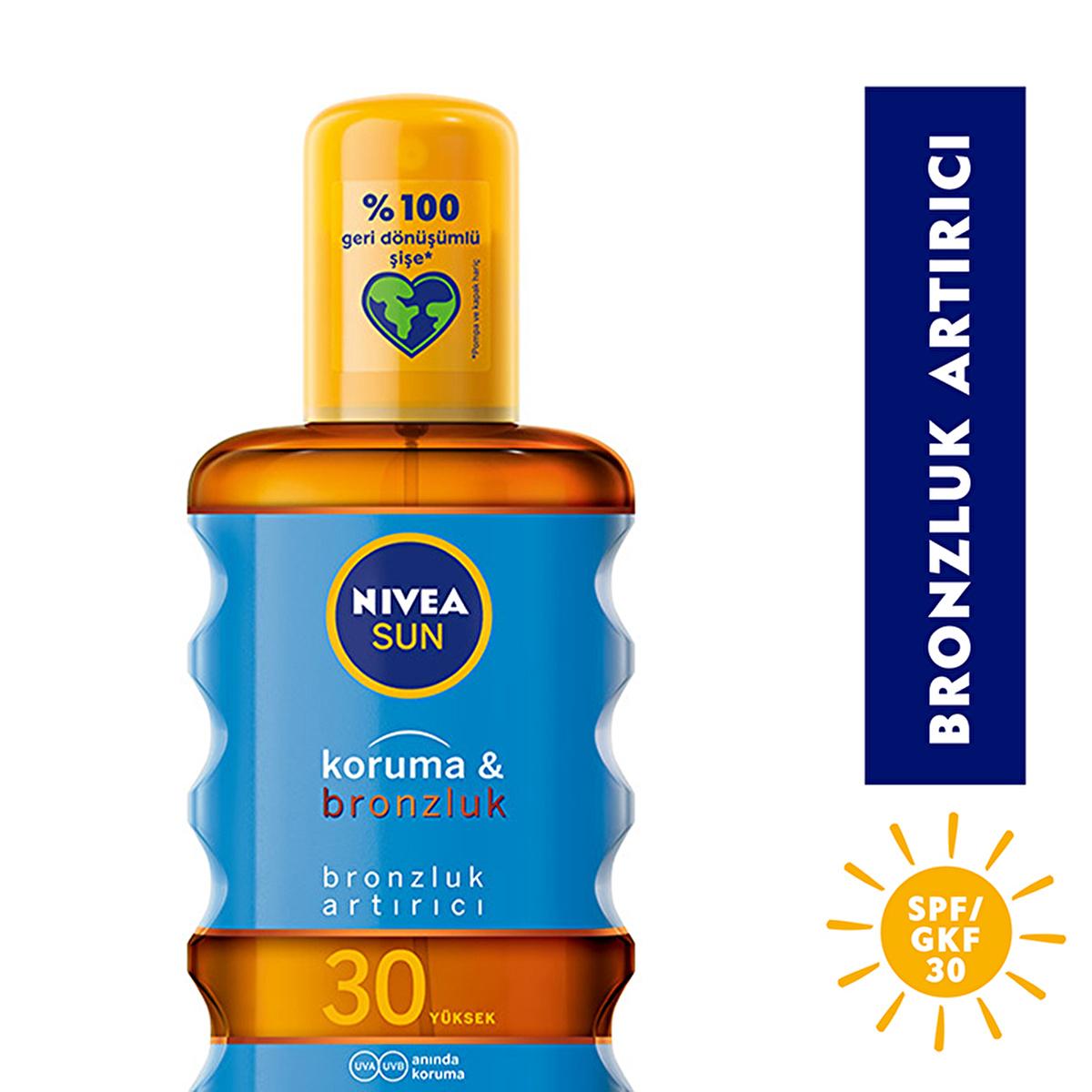 Nivea Sun SPF 30 Tanning Oil Spray: High Sun Protection, Natural Bronze, Water Resistant, UVA/UVB Protection - 6.76 fl oz