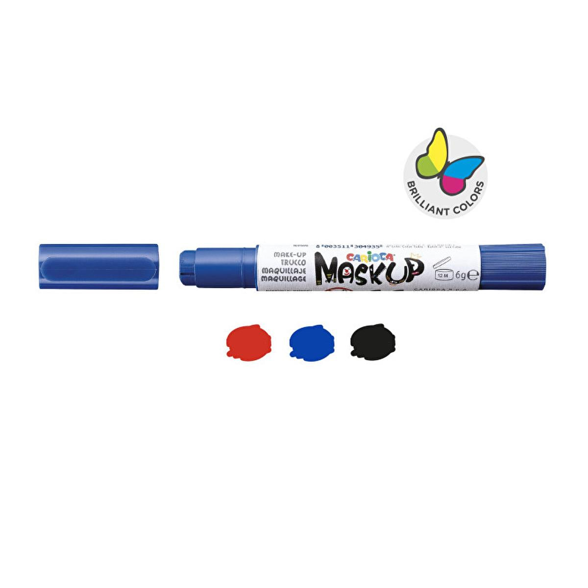 Carioca Carnival Face Paint Kit - 3 Water-Based Colors, Dermatologically Tested, Easy Twist-Apply Design for Kids & Adults