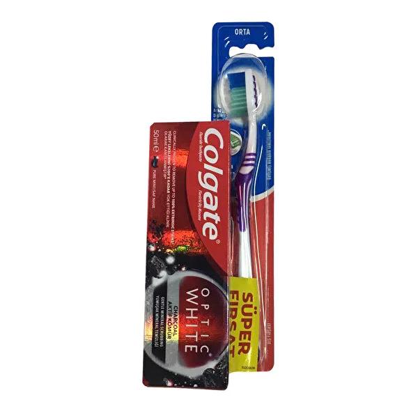 Colgate Toothbrush and Toothpaste Set with Activated Charcoal - Oral Hygiene Essentials for Whiter Teeth and Fresh Breath