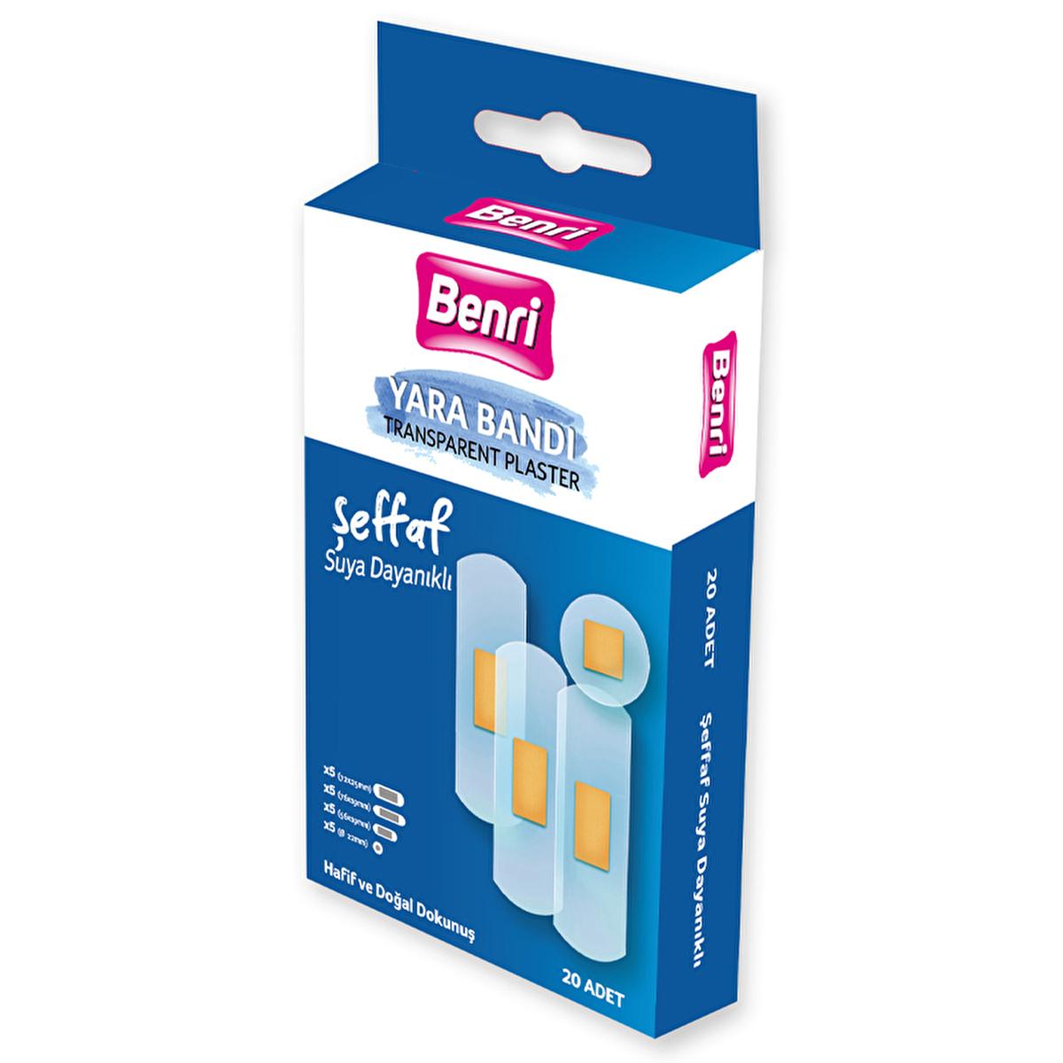 Benri Transparent Adhesive Bandages - Latex-Free, Water-Resistant Wound Care for Minor Cuts & Scrapes - 20 Count