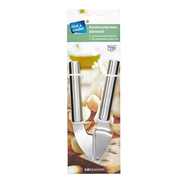 Flink & Sauber Stainless Steel Garlic Press - Effortless Crushing, Easy Clean Garlic Mincer, Herb Crusher