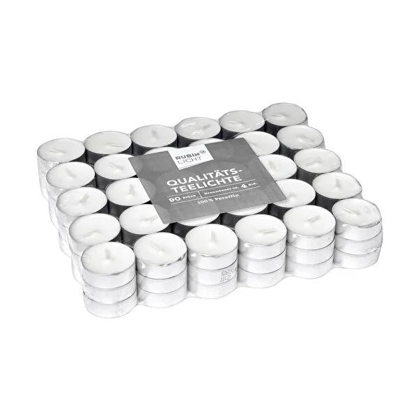 Rubin Licht Tealight Candles White 90-Pack, Long-Lasting Paraffin Wax Candles for Ambient Lighting