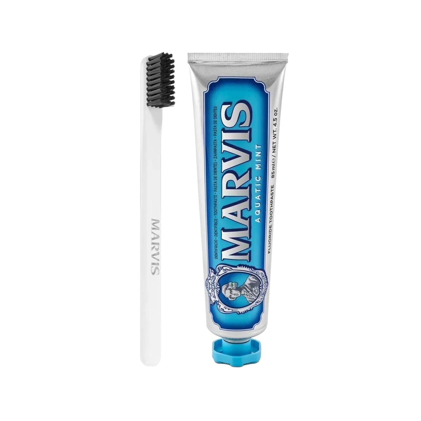 Marvis Aquatic Mint Toothpaste and Toothbrush Set - Premium Oral Hygiene for Fresh Breath