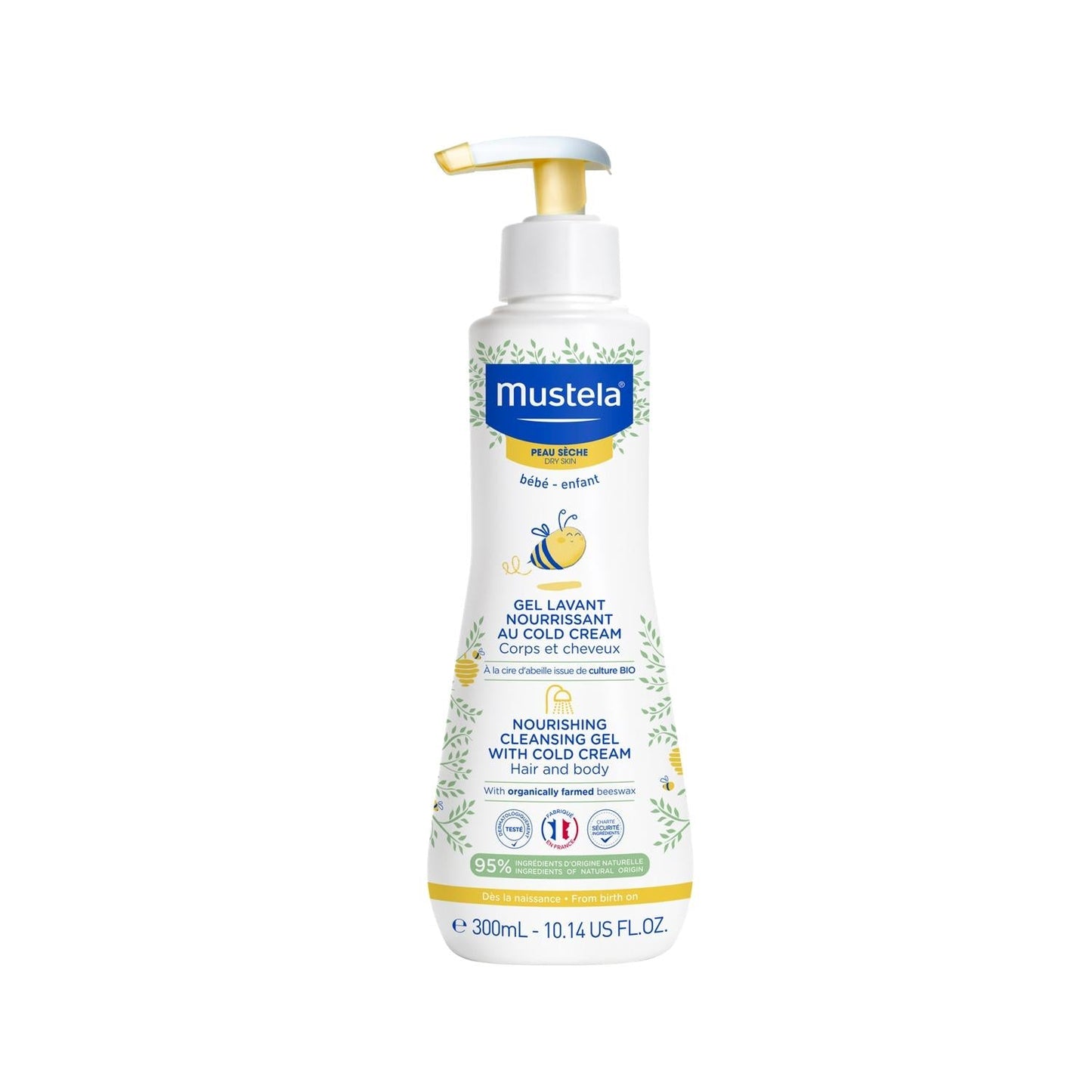Mustela Moisturizing Gel with Cold Cream - Nourishing Hydration for Sensitive Skin, 10.14 fl oz