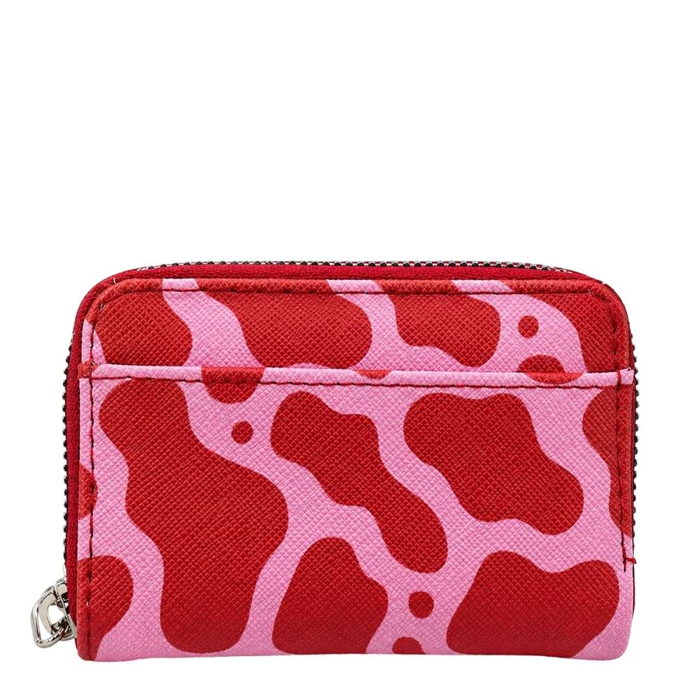 Duru Vega Red & Pink Cow Print Coin Purse with Card Slots
