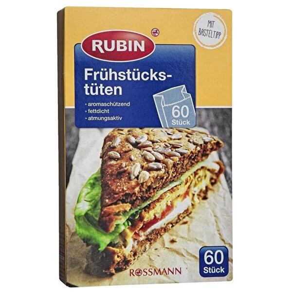 Rubin Paper Sandwich Bags (60 Count) - Eco-Friendly, Greaseproof Lunch & Snack Bags | Disposable, Recyclable, Food Safe, 4.92 x 2.56 x 7.87 Inches