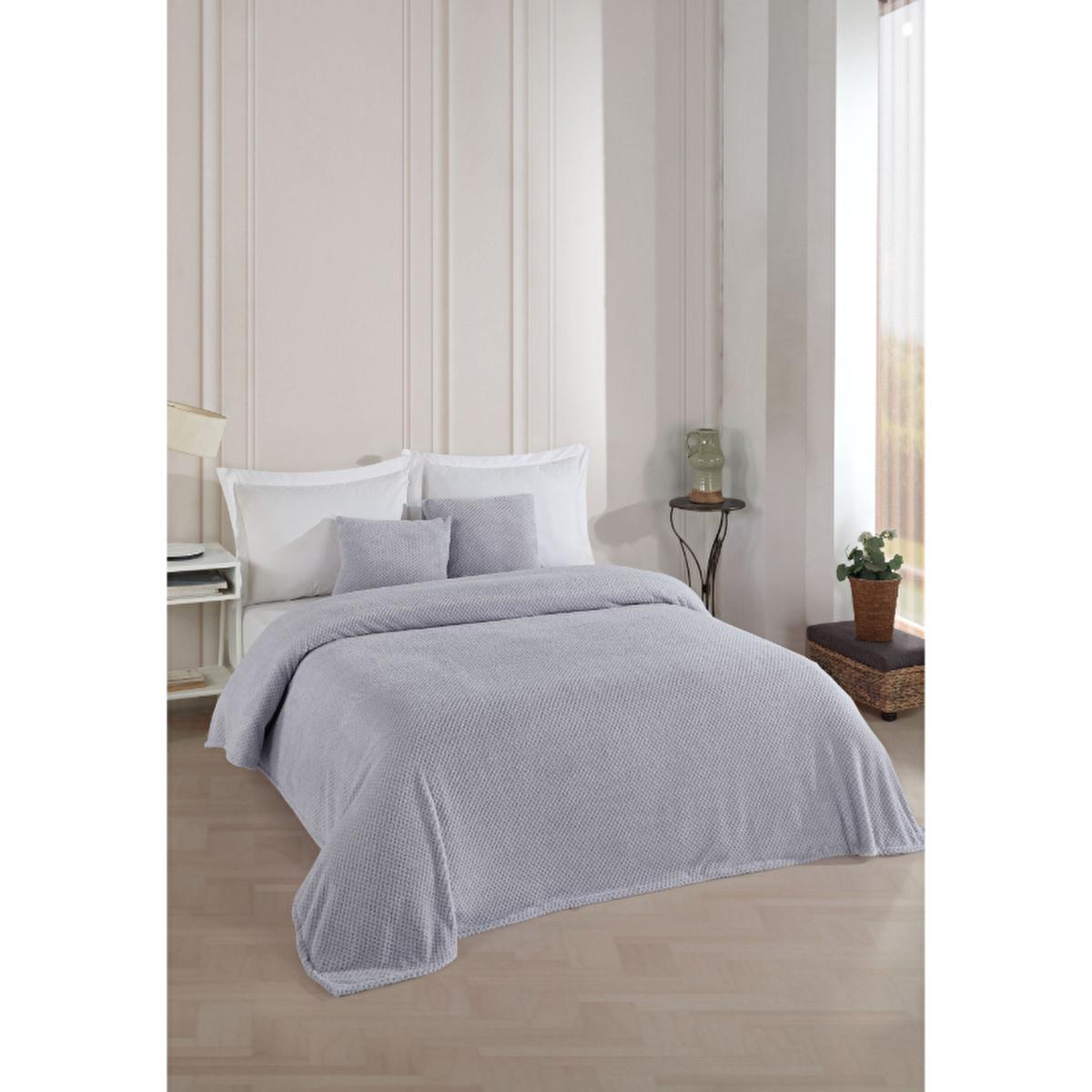 Wondel Bedspread & Blanket Set - Grey Polycotton Double Bedding 200x230cm