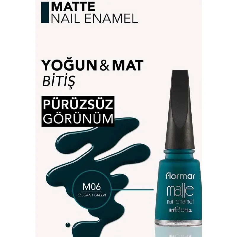 Flormar Matte Nail Polish in M06 Elegant Green 11ml