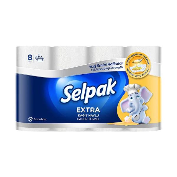 Selpak Extra Paper Towels Oil Absorbent 8-Pack - 3-Layer Absorbent Paper Towels for Effective Kitchen Cleaning