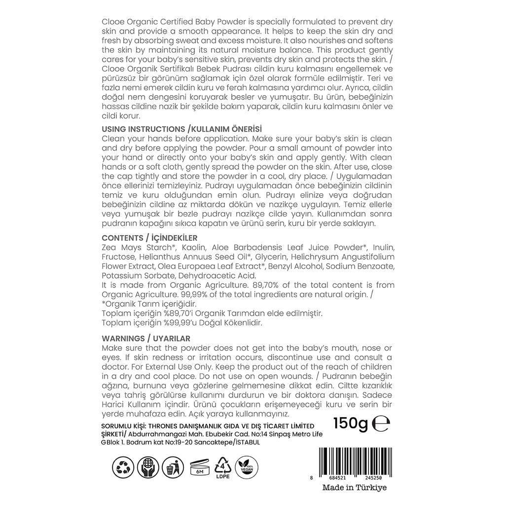 Clooe Organic Baby Powder for Gentle Moisture Care 150g