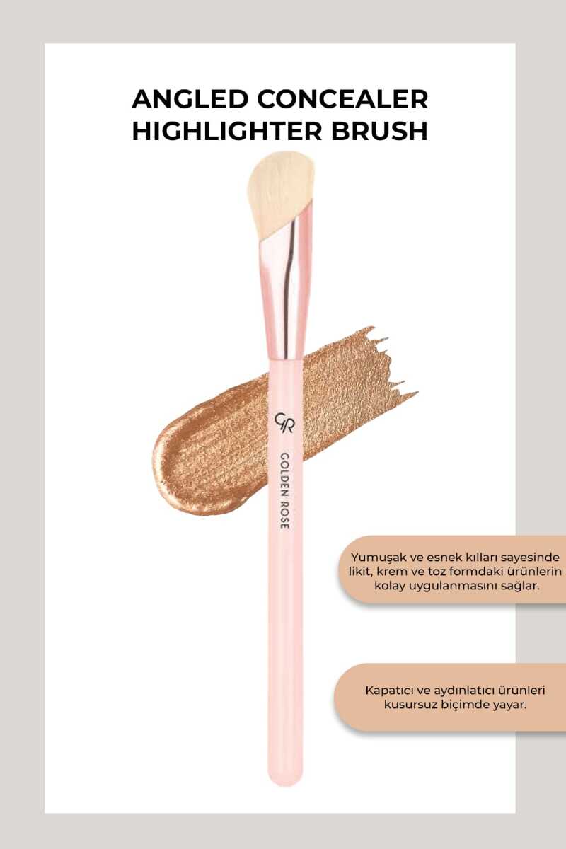 Golden Rose Angled Concealer & Highlighter Brush for Flawless Blending