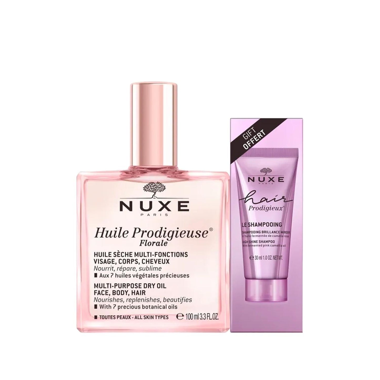 Nuxe Huile Prodigieuse Floral Multi-Purpose Dry Oil for Hair with Free Shampoo - Luxurious Hair Care