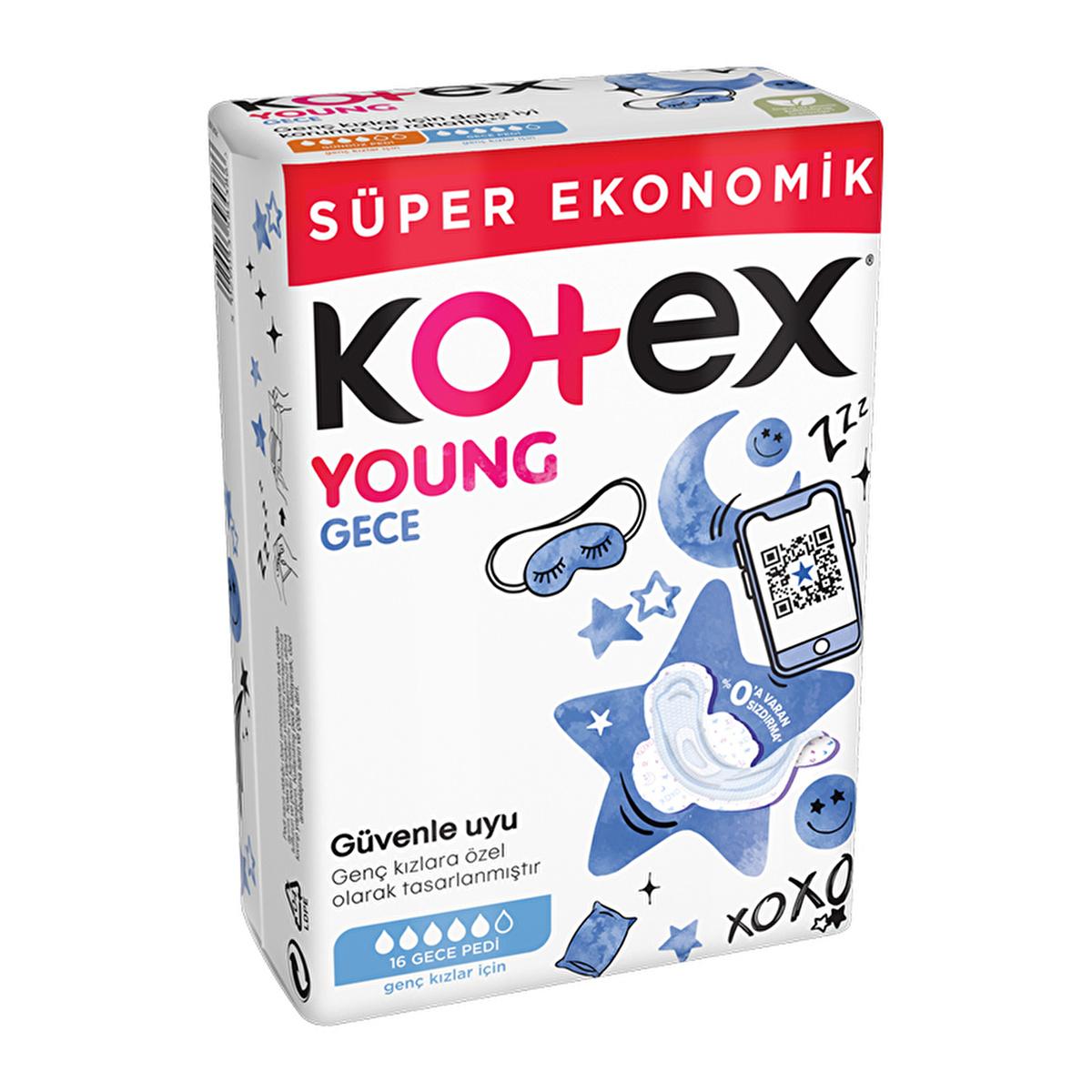 Kotex Young Super Absorbent Night Pads - 16 Count - Feminine Hygiene Pads for Teens, Superior Period Protection