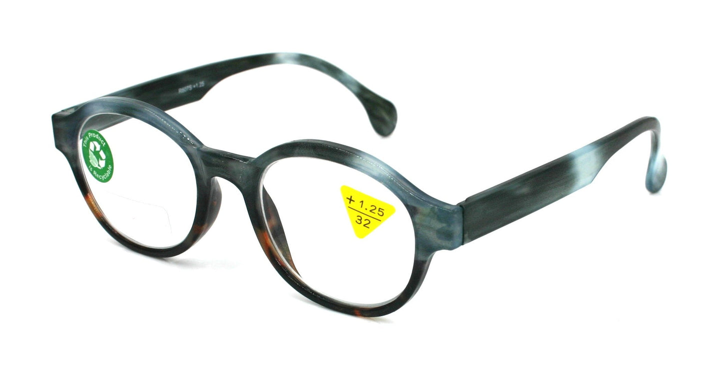 Citlalli, (Premium) Reading Glasses, Round Frame +1.25 .. +3 Magnifying Eyeglasses (Marble Blue) Circle Style. NY Fifth Avenue