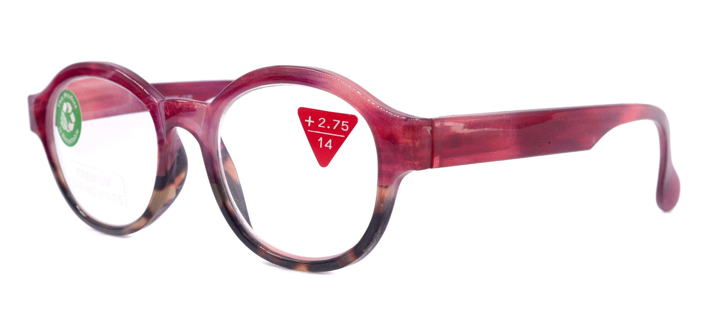 Citlalli, (Premium) Reading Glasses, Round Frame +1.25 .. +3 Magnifying Eyeglasses (Marble Pink) Circle Style. NY Fifth Avenue