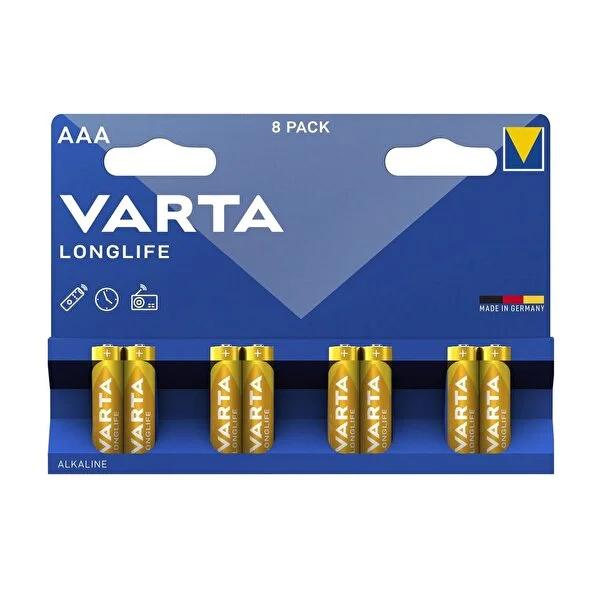 Varta AAA Alkaline Batteries Longlife - 8 Pack, German-Made, Long-Lasting Energy for Low-Drain Devices