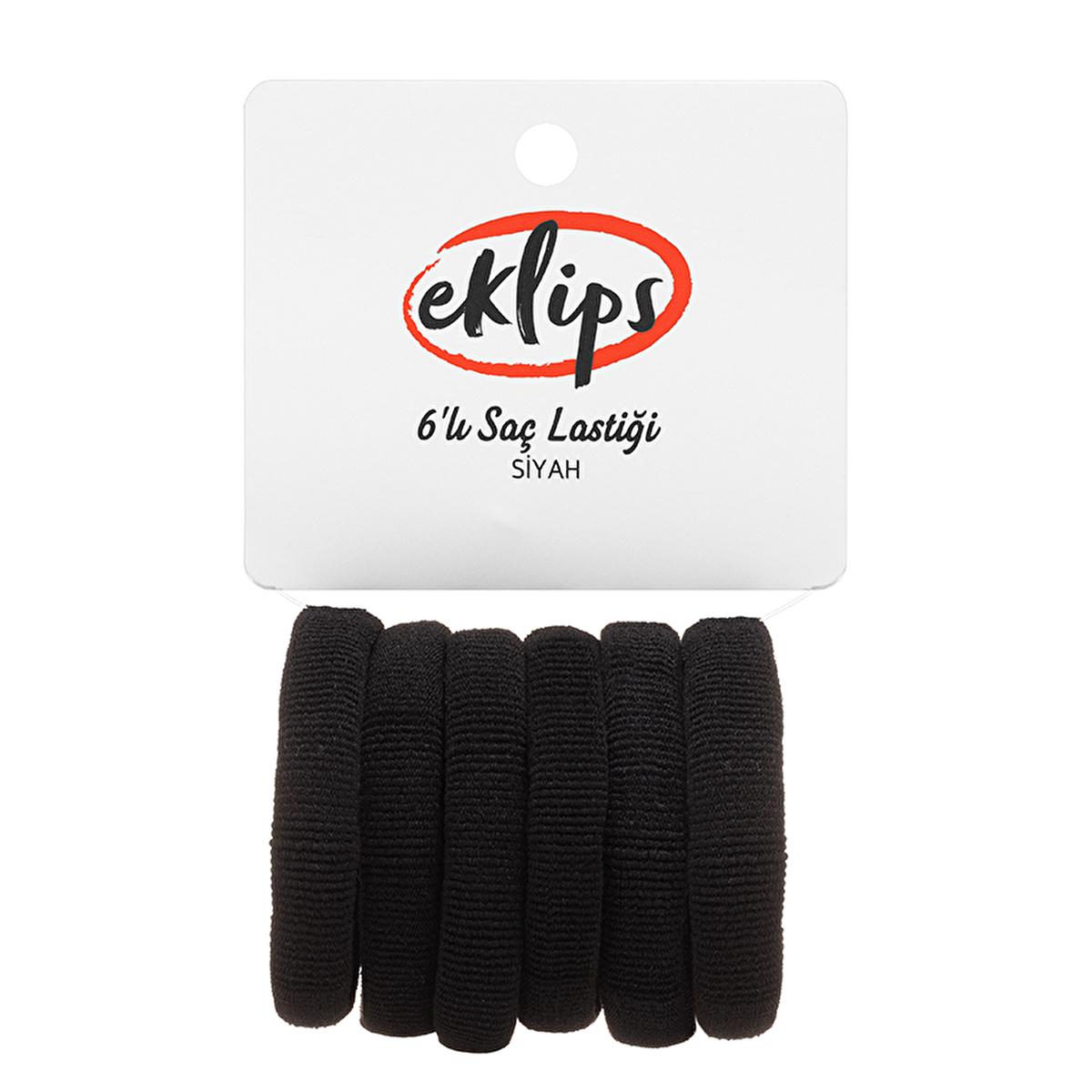Eklips Black Hair Elastic 6-Pack - Simple Hair Accessories for Long Hair