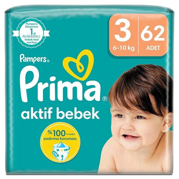 Prima Aktif Baby Diapers Size 3, 62 Count - Breathable, Extra Dry Layer for Comfort