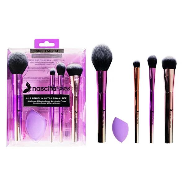 Nascita 5-Piece Makeup Brush Set with Metallic Design - Professional Beauty Tools for Flawless Foundation, Concealer, Blush & Highlighter Application