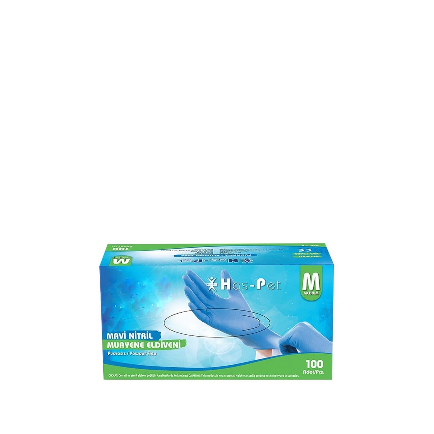 Has-Pet Nitrile Examination Gloves Blue Medium 100 Count - Latex-Free, Puncture Resistant Medical Gloves