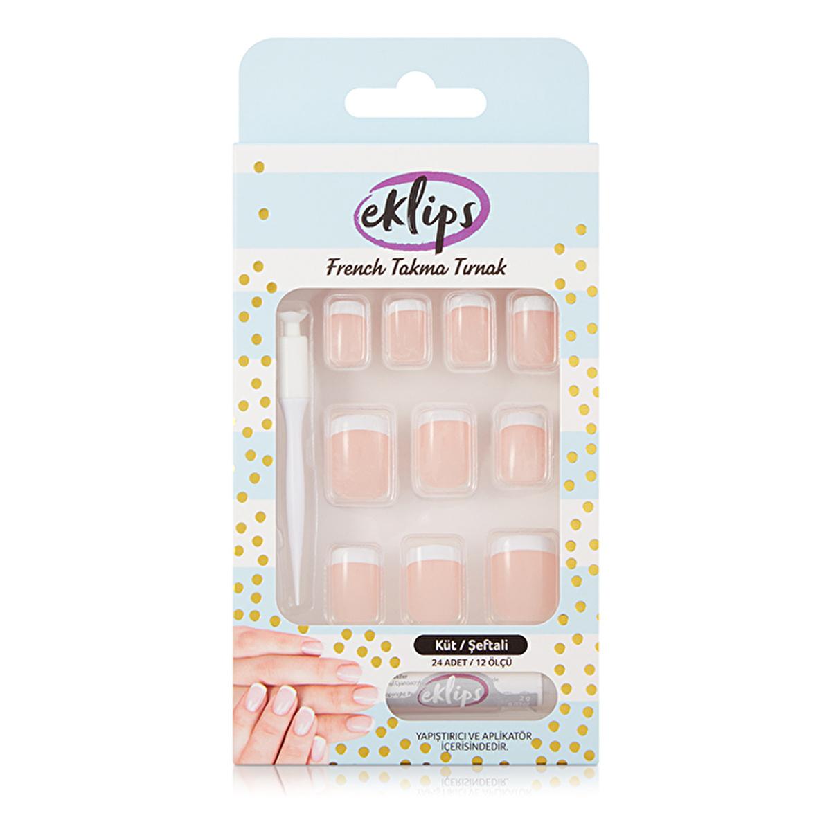 Eklips French Peach False Nails - Short KŸt Style, Ready to Wear, Easy Application with Glue & Tool Included