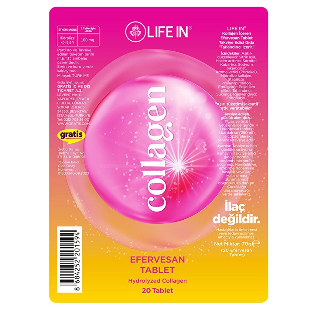 Life In Collagen Effervescent Tablets for Skin Glow 20 Count
