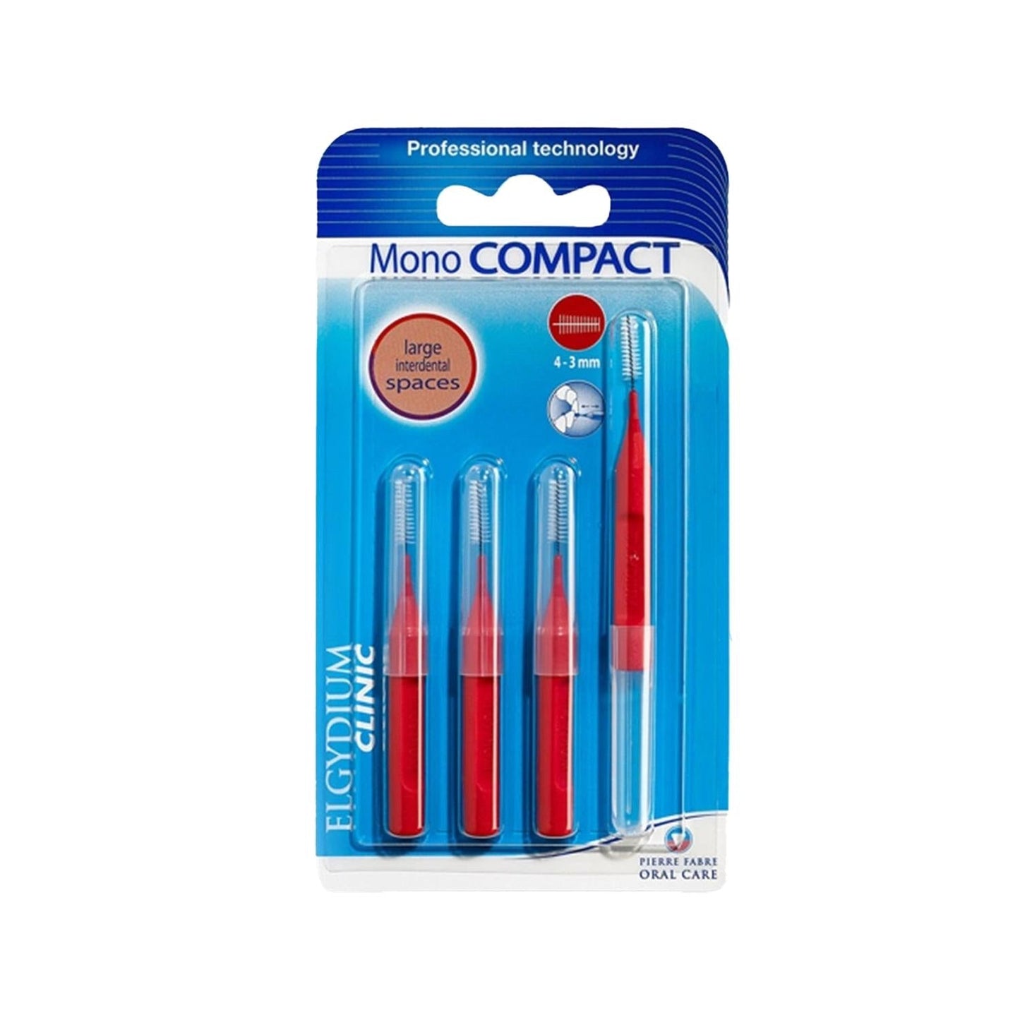 Elgydium Compact Toothbrush - Red Interface, Clinic Mono Design for Effective Oral Hygiene