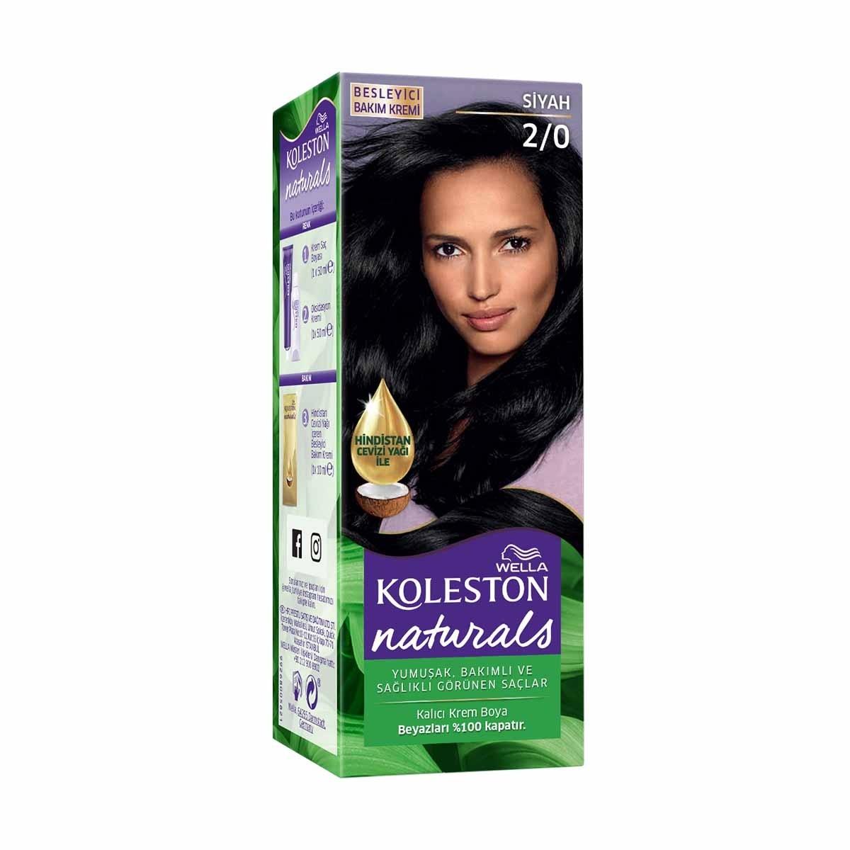 Wella Koleston Naturals 2/0 Intense Black Hair Dye: Long Lasting Color & Perfect Grey Coverage with Coconut Oil