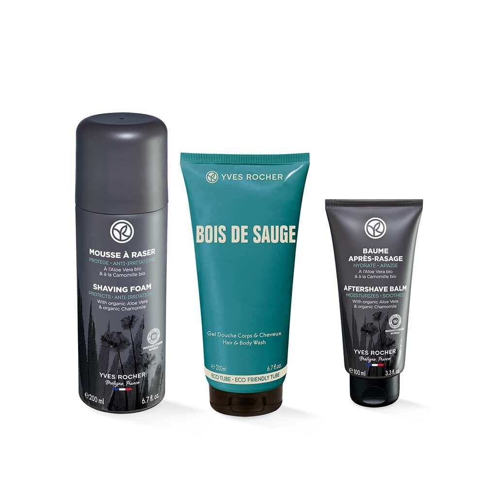 Bois de Sauge Luxury Shaving and Hair Care Set for Men - Sage Wood Scented Grooming Products with Shampoo, Shaving Foam, and Post-Shave Balm