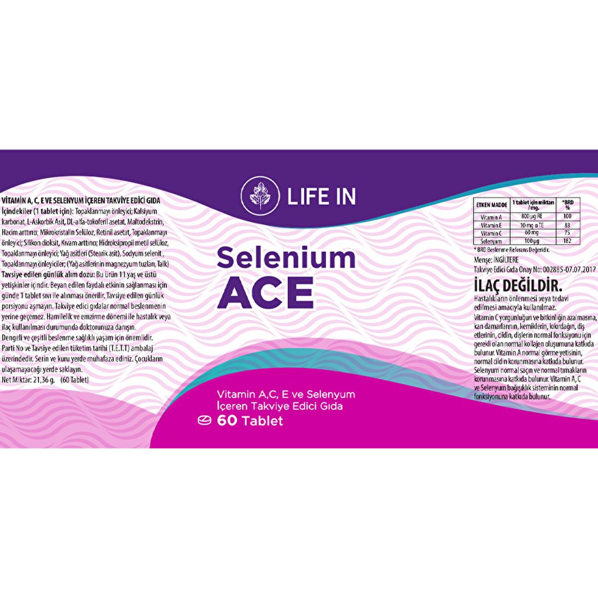 Life In Selenium - Vitamin C, A & Selenium Dietary Supplement Tablet for Immunity & Antioxidant Support - Adults & Kids 11+