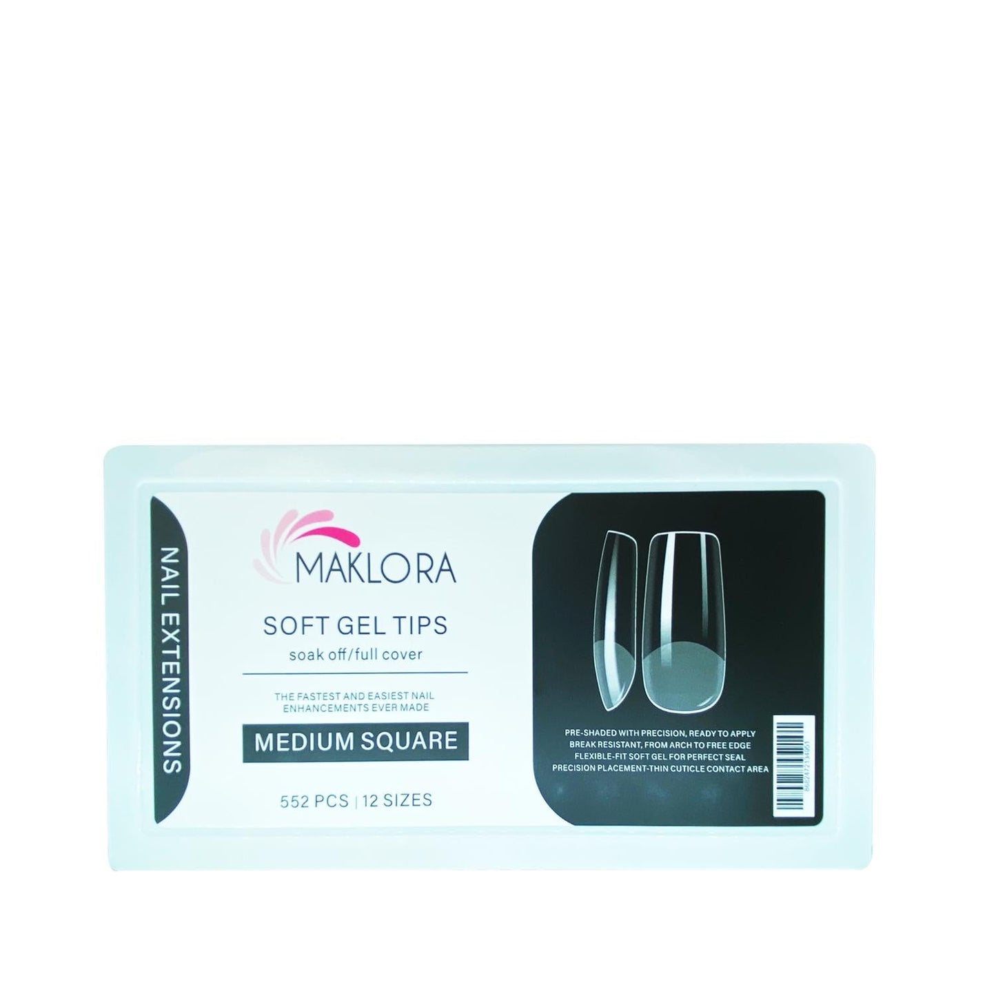 Maklora Soft Gel Nail Tips - 552 Piece Transparent Medium Square Artificial Nails for DIY Nail Care