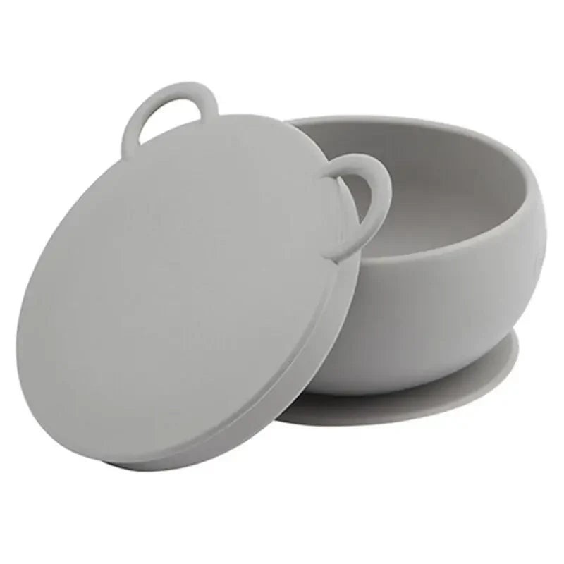 OiOi Silicone Suction Bowl with Lid in Powder Grey