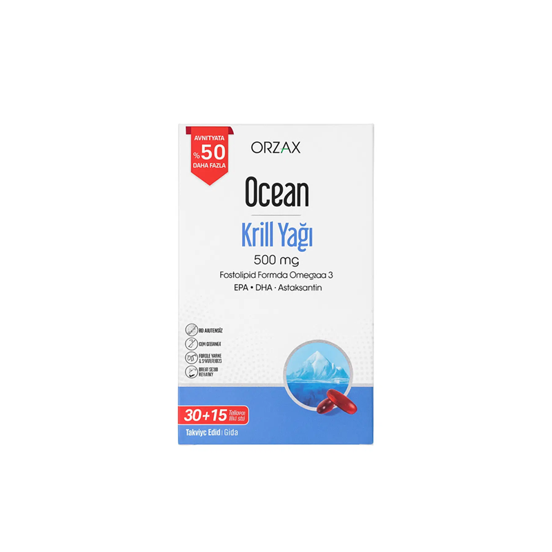 Orzax Ocean Krill Oil 500 mg Omega-3 Supplement 45 Capsules
