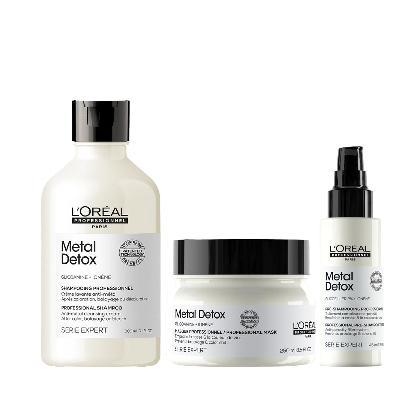 Loreal Professionnel Paris Metal Detoxifying Hair Care Set for Processed & Damaged Hair - Restores Health & Shine