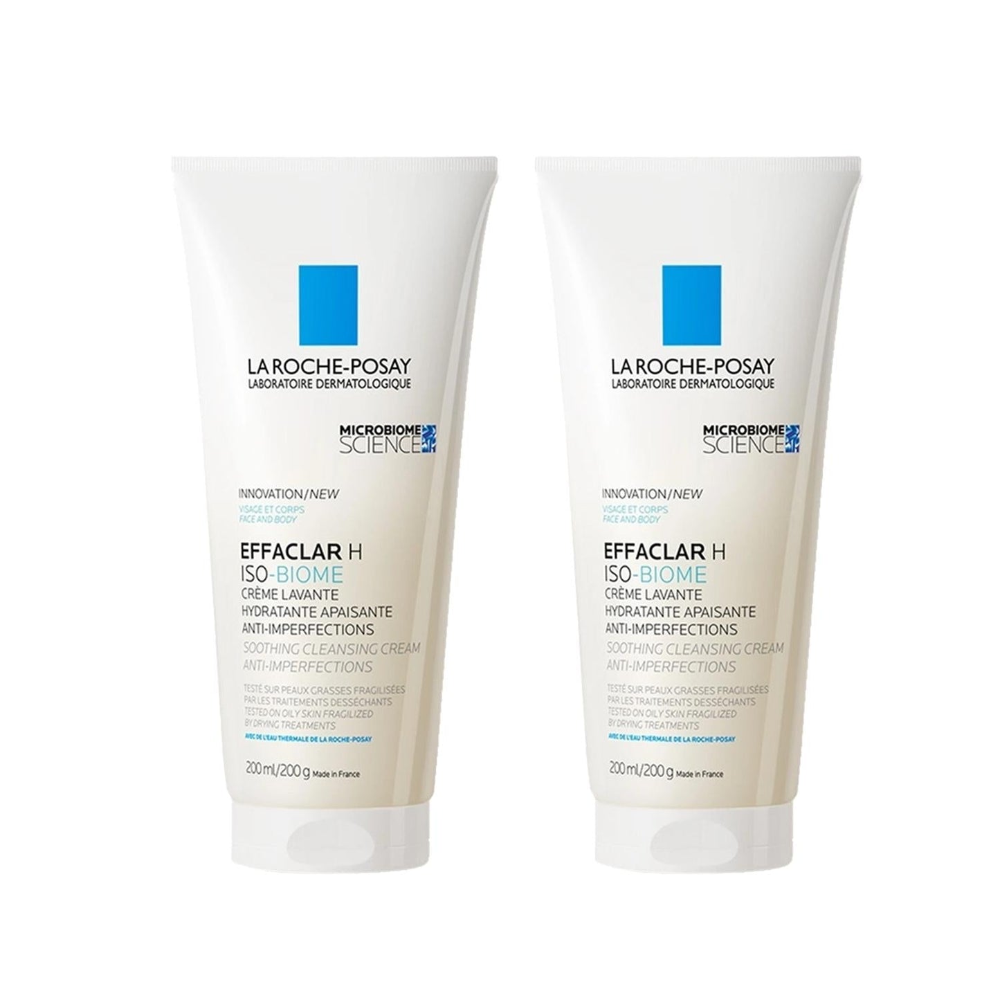 La Roche Posay Effaclar H Isobiome Cleansing Cream for Acne-Prone Skin - Gentle, Dermatologically Tested, 200ml x2