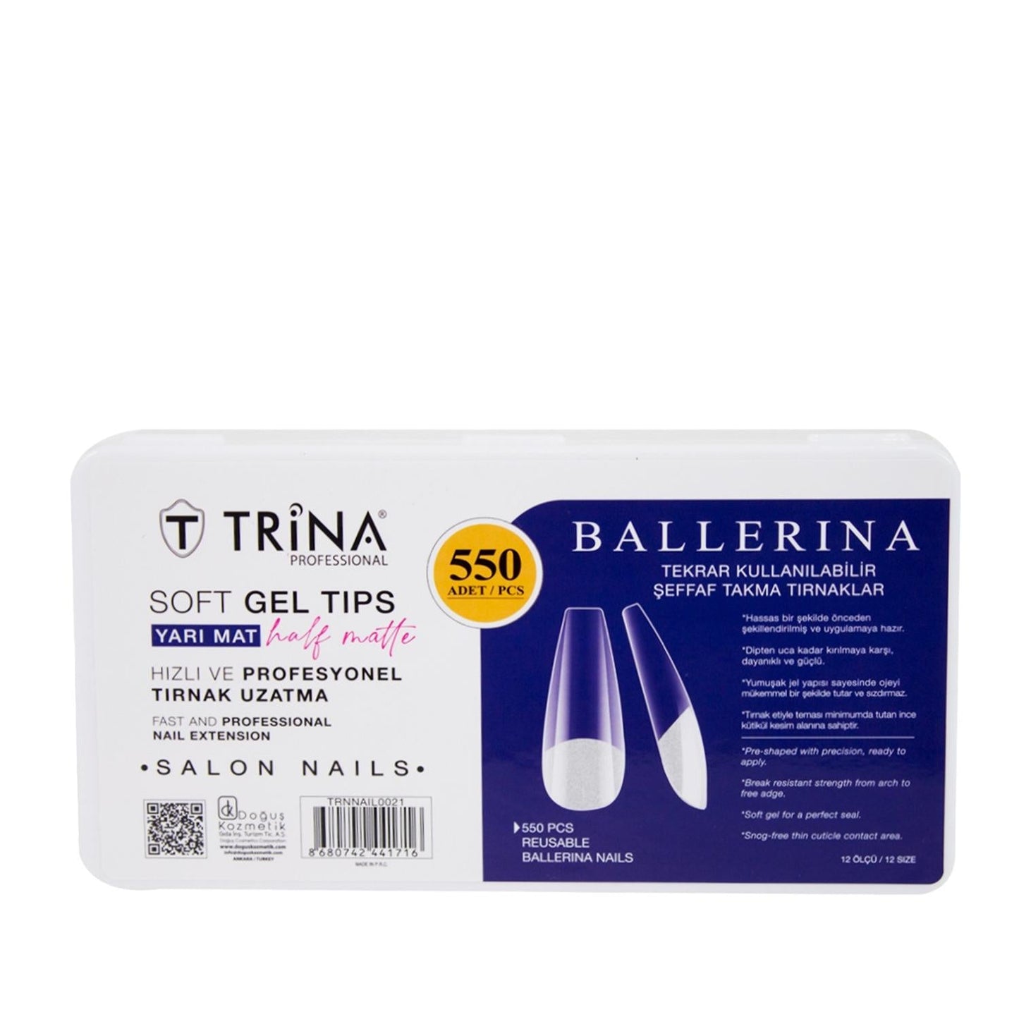 Trina Soft Gel Nail Extensions - Ballerina Shape, Semi-Matte Finish, 550 Pieces - DIY Nail Kit for Beauty Enthusiasts