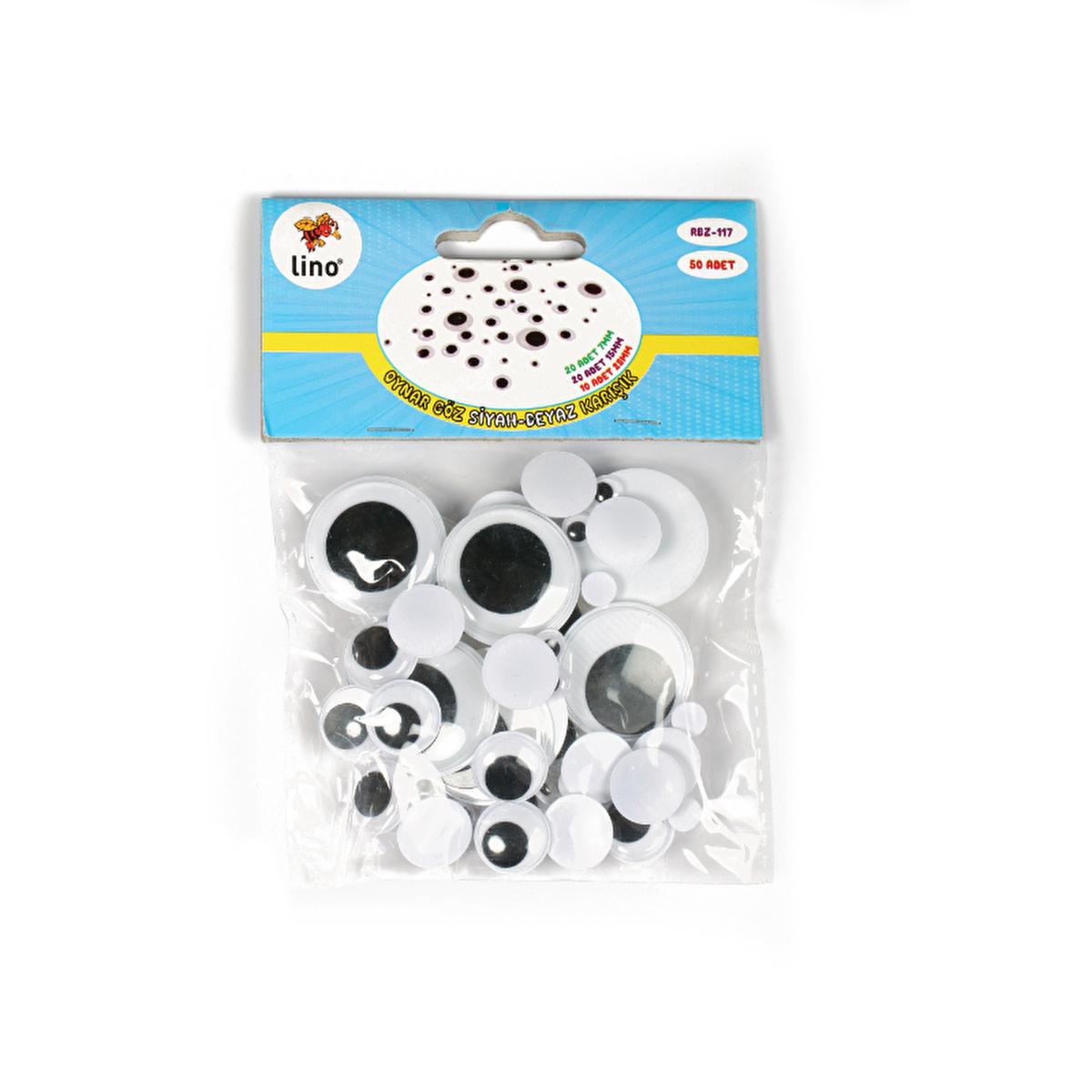 Lino Oynar Craft Eyes - 50 Pack Mixed Black & White Wiggle Eyes for DIY Crafts & Toys