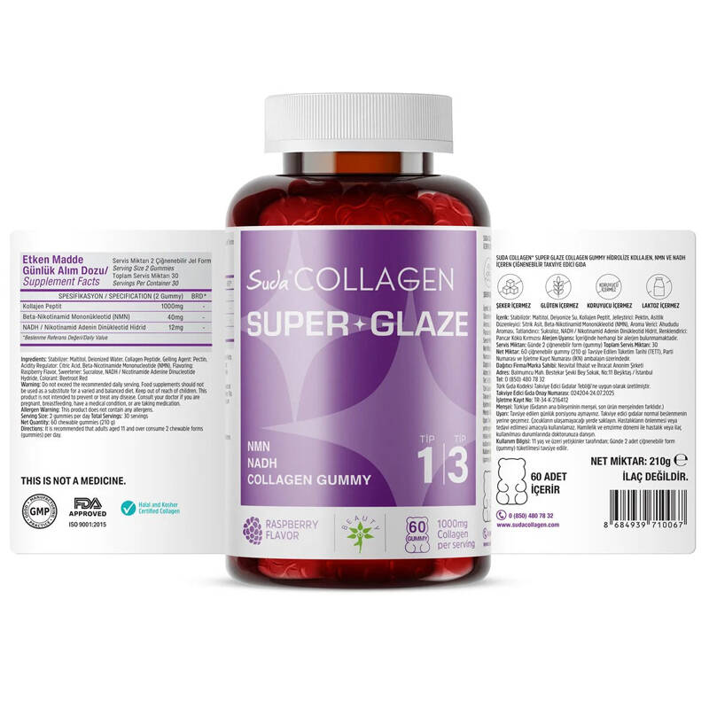 Suda Collagen Super Glaze NMN + NADH + Collagen Gummies 60 Count
