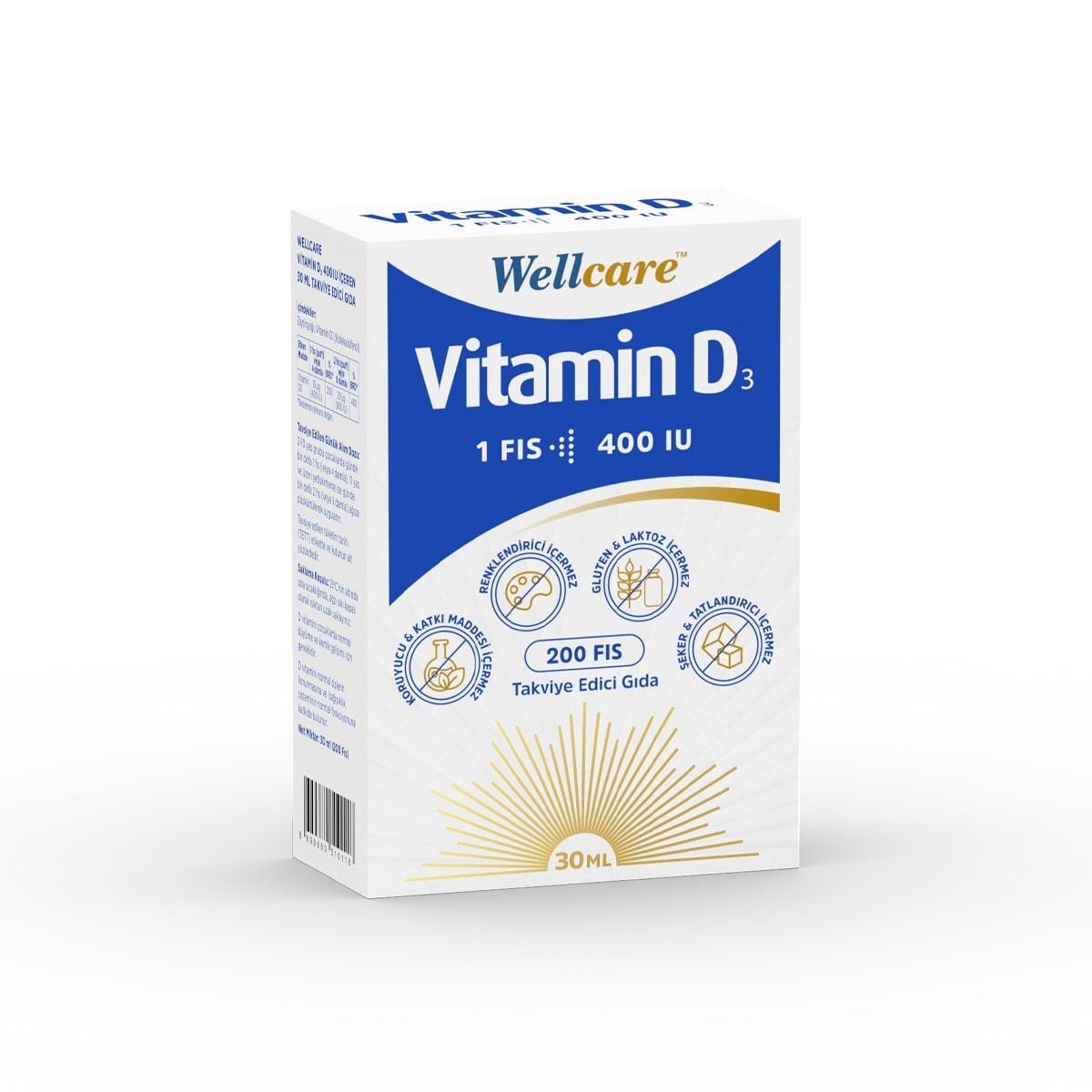 Wellcare Vitamin D3 400 IU Daily Liquid Supplement 30 ml