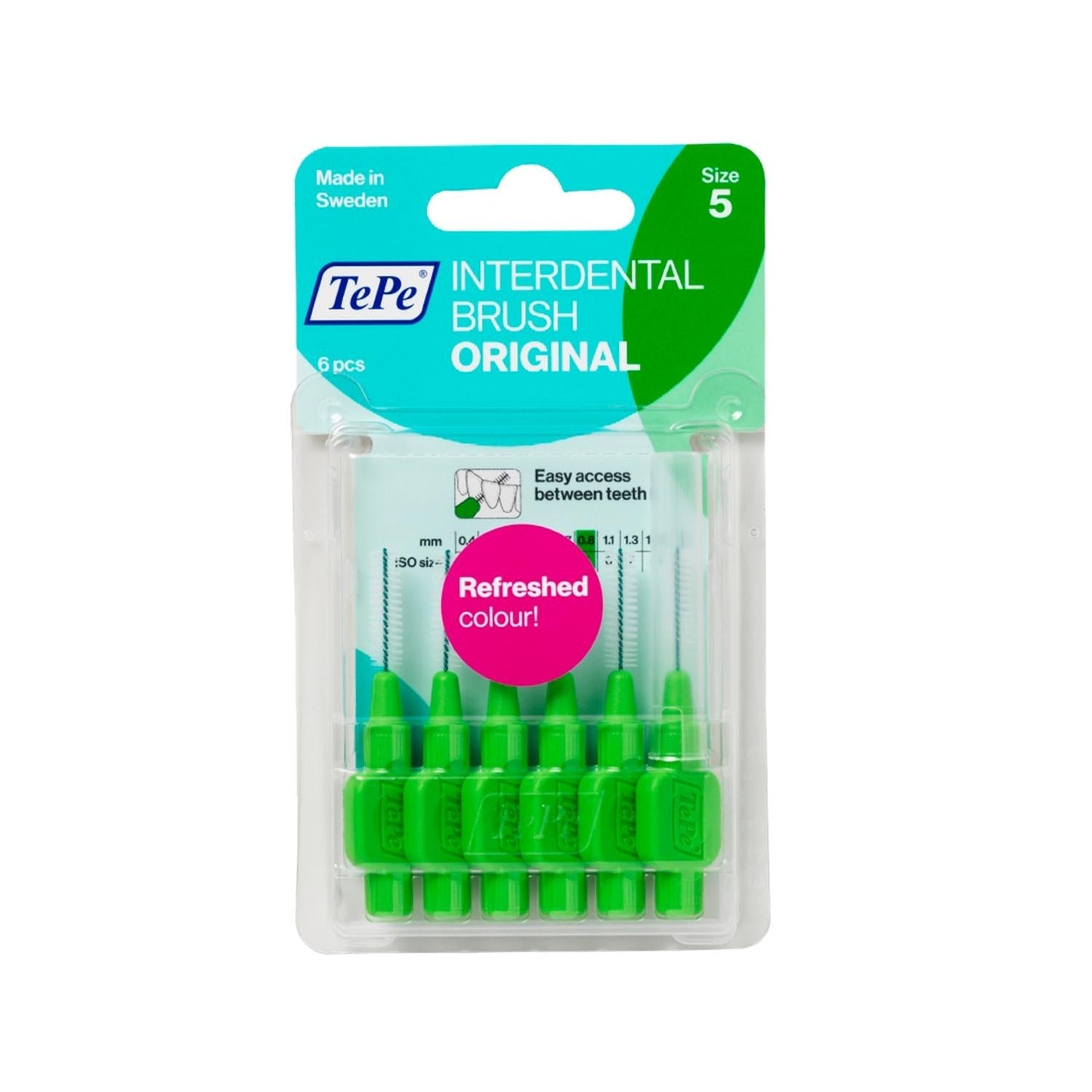 Tepe 0.8 mm Green Interdental Brushes - Pack of 6 for Effective Oral Hygiene