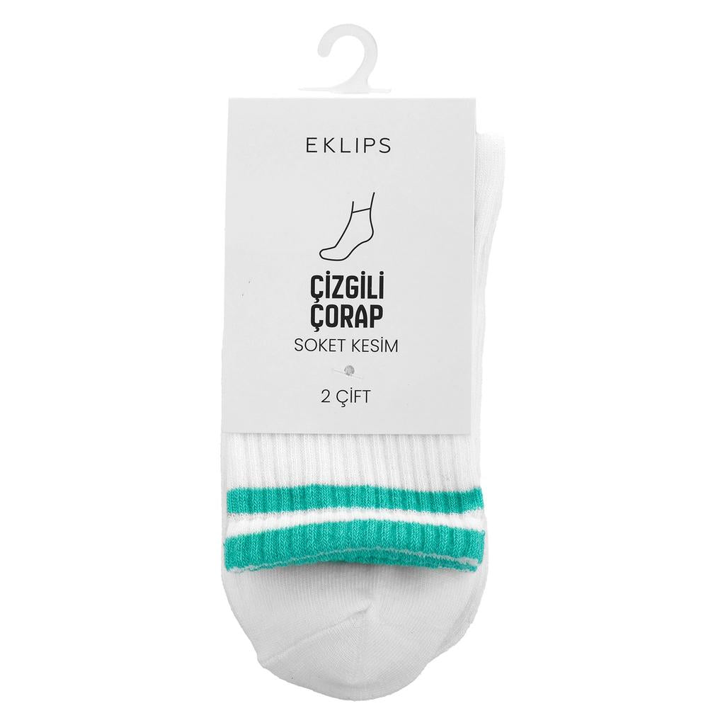 Eklips Striped Crew Socks in White Comfortable 2-Pack