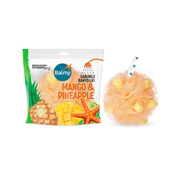 Balmy Banyo Exfoliating Bath Loofah - Self-Soaping, Mango & Pineapple Scented, Dermatologically Tested