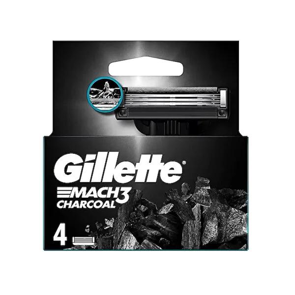 Gillette Mach3 Charcoal Razor Blades - 4 Pack, Compatible with Mach3 Razors, Charcoal Infused Lubricating Strip for Smoother Shaving