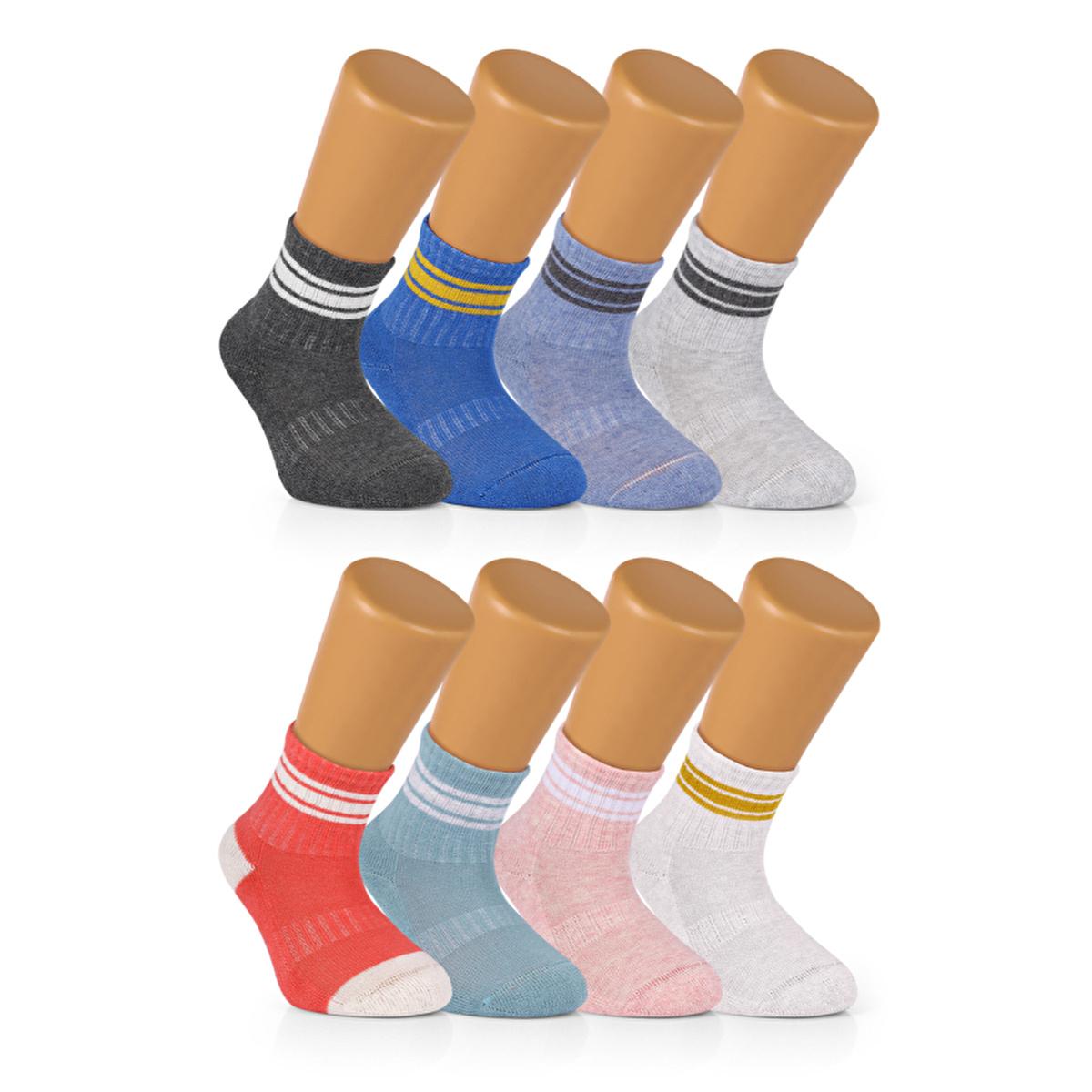 Ozzy Socks 8-Pack Cotton Children's Socks for Kids Aged 5-7 - Soft, Striped, Durable