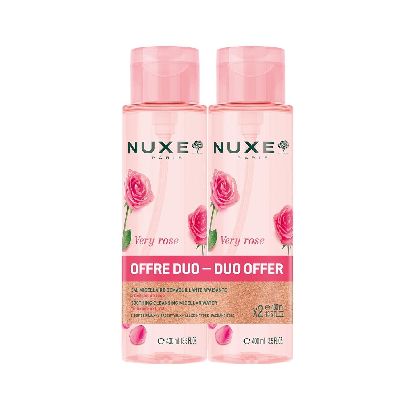 Nuxe Very Rose Soothing Micellar Water - 2x400ml Gentle Skincare Cleanser for Sensitive Skin