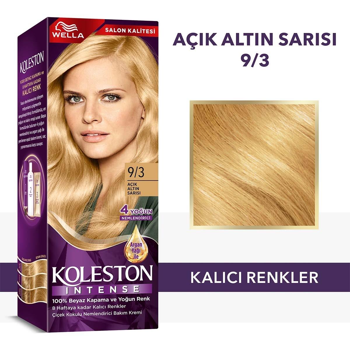 Wella Koleston Intense 9/3: Light Golden Blonde Hair Dye - 100% Gray Coverage, Argan Oil, and Long-Lasting Color