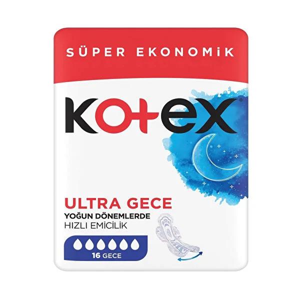 Kotex Ultra Thin Nighttime Feminine Hygiene Pads: Cottony Soft, Leakproof Period Protection - 16 Count