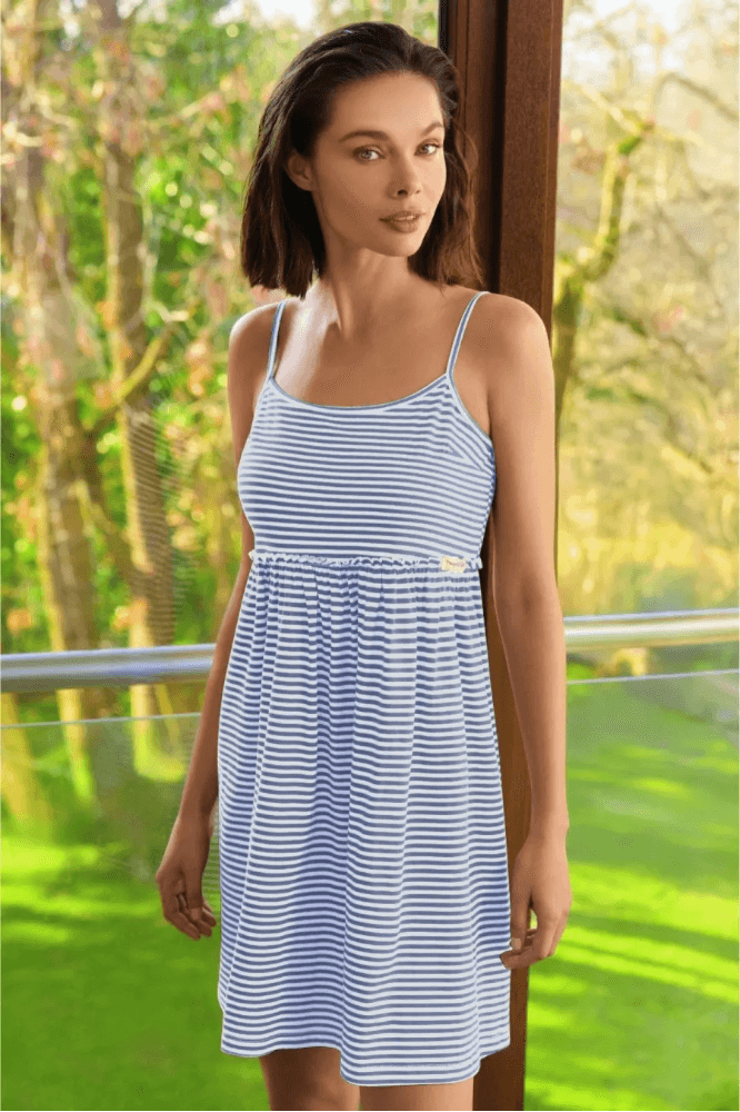 Zeyland Strappy Bird Patterned Loungewear Dress in Blue
